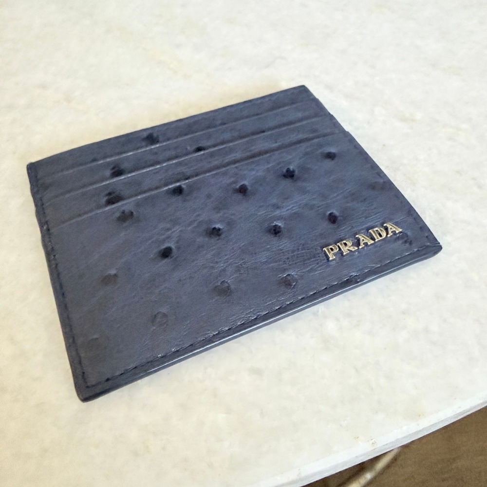 Prada Baltico Ostrich Leather Card Holder Wallet 2MC223 Struzzo Navy Blue Italy - Picture 5 of 8
